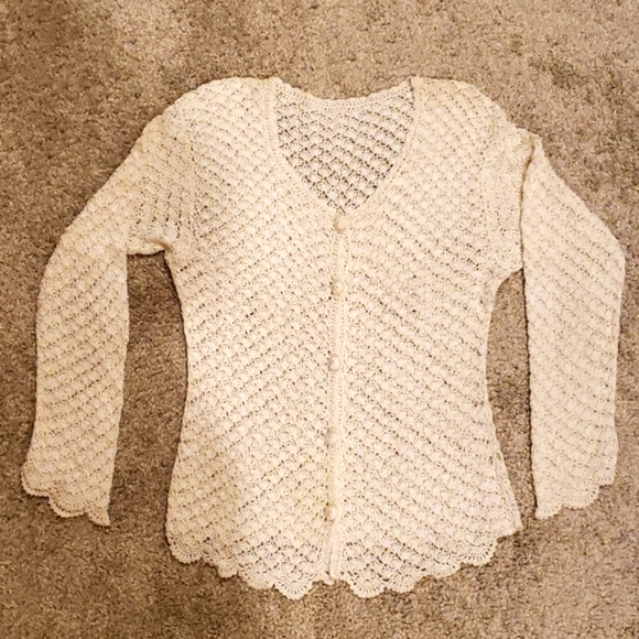VINTAGE LACE LIKE CROCHETED CARDIGAN - Picture 1 of 4